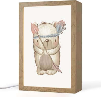 Nachtlampje 20x30 cm - Kinder lampje - Beer - Dier - Bosdieren - Tafellamp kinderkamer - Slaapkamer lamp - Bedlamp kinderen - Kinderlampje stopcontact - Wandlamp babykamer - Nachtlampjes