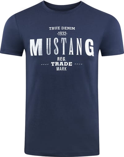 Mustang Heren T-Shirt Basic Print Tee regular fit Blauw S Ronde Hals Volwassenen Opdruk Print Shirts