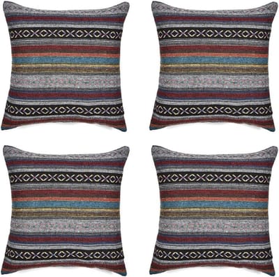 Boho Kussenhoezen Set van 4, Kleurrijke Strepen, Etnische Stijl, Retro Vierkante Kussens voor Slaapkamer en Woonkamer, 45 x 45 cm