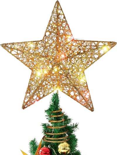 Kerstster Topper met Warme Verlichting voor Boomdecoratie en Feestversiering (30 cm, Goud)