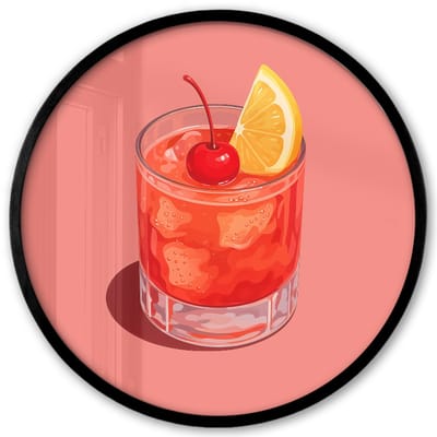 Poster in lijst Rond - Fotolijst 40x40 cm - Posters - Glas - Ijsblokjes - Citroen - Kers - Ronde posterlijst zwart - Decoratie - Wanddecoratie woonkamer - Muurdecoratie slaapkamer