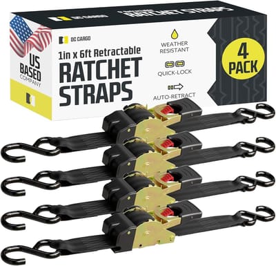 Intrekbare Ratelriemen - Spanbanden Zonder Ratel - Lading Zekeren - Automatisch Oprollend - 4 Stuks 1" x 6' - Zwart