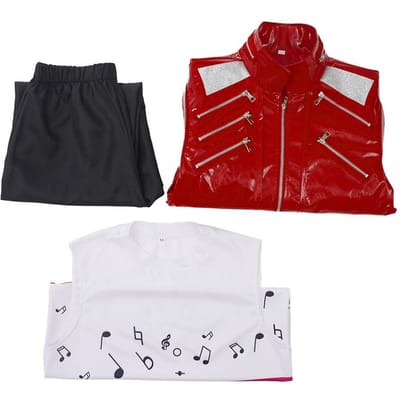 Film Michael MJ Beat It Jackson Veste Cosplay Imitateurs Cuir PU Rouge Punk Manteau Décontracté Pantalon Costumes de Scène Halloween XXL red