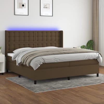 vidaXL - Boxspring - met - matras - en - LED - stof - donkerbruin - 200x200 - cm