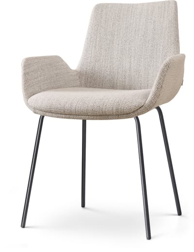 Nolon Nora-Eef Eetkamerstoel Beige Gemêleerd - met Armleuning - Stof - Zwart Metalen Poten - Lage Armleuning - Modern - Design - Scandinavisch