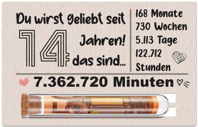 Dailygoods- Geldgeschenk Houten Verpakking - Reageerbuis - Verjaardagscadeau - 14e Verjaardag - Ruimte voor Contant Geld - Houten Wenskaart