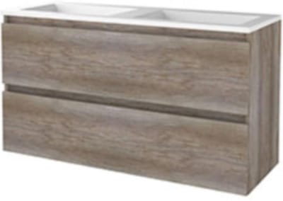 Basic-Line Start 46 Badkamermeubelset - 120 x 46 cm - Greeploos - 2 Lades - Acryl Wastafel - Zonder Kraangat - Scotch Oak