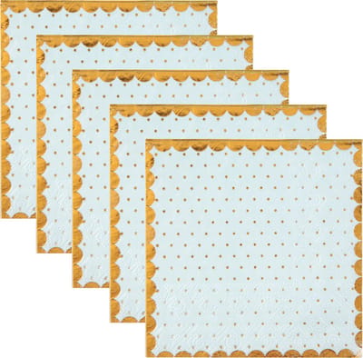 Santex feest servetten - stippen - 100x stuks - 25 x 25 cm - papier - blauw/goud