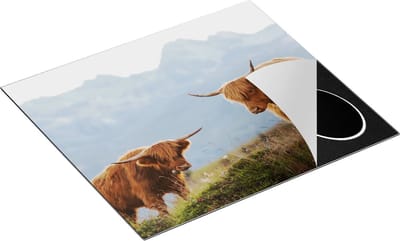 Chefcare Inductie Beschermer Twee Schotse Hooglanders in de Bergen - 60x50 cm - Afdekplaat Inductie - Kookplaat Beschermer - Inductie Mat