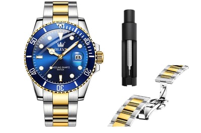 OLEVS Premium Herenhorloge – Klassiek Blauw/Zilvergoud – RVS Behuizing – Vlindersluiting – Luxe Mannenhorloge