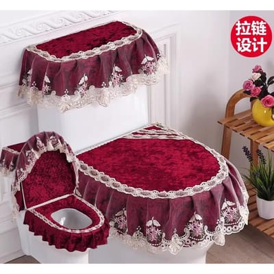 Housse de siège de toilette, couvercle de réservoir d'eau de toilette, housse anti-poussière, coussin de siège de toilette détachable, en tissu, 3 pièces/ensemble