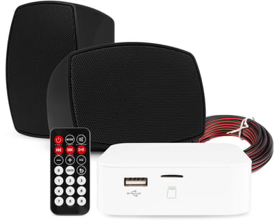 Power Dynamics set van 2 waterdichte buiten speakers met Bluetooth versterker - Zwart
