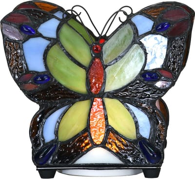 Lumilamp Tiffany Tafellamp Vlinder 15x8x13 cm LED Blauw Glas