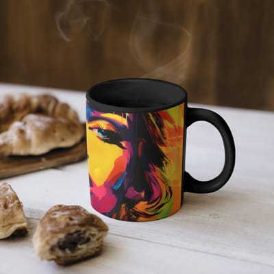 Magische Mok - Foto op Warmte Mokken - Koffiemok - Vrouw - Gezicht - Kleurrijk - Magic Mok - Beker - 350 ML - Theemok
