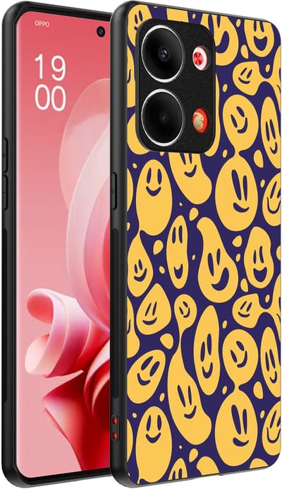 Smartphonica Telefoonhoesje Geschikt voor Oppo Reno 9 / 9 Pro met smiley opdruk - TPU backcover case emoji design - Paars Geel geschikt voor Oppo Reno 9;Oppo Reno 9 Pro