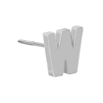 New Bling 9NB-908W - Zilveren oorsteker Letter W – Rhodium Plated – 4 mm – Per Stuk