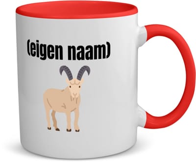 Akyol - geit met hoorn met eigen naam koffiemok - theemok - rood - Geit - geiten liefhebbers - met eigen naam - dieren liefhebber - leuk cadeau voor iemand die houdt van geiten - cadeau - kado - 350 ML inhoud