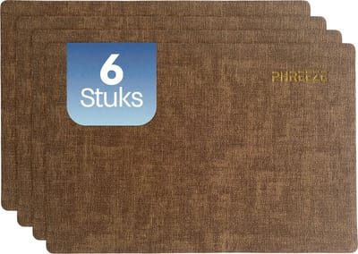 Phreeze Placemat met Linnen Patroon - 6 Stuks - Wasbaar - 30x45 CM - Luxe Onderleggers voor Borden - Bruin