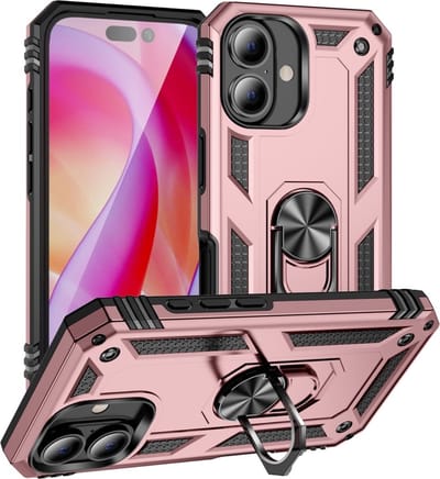 Coverup Hoesje - Geschikt voor iPhone 16 Hoesje - Coverup Ring Kickstand Back Cover - Rose Gold
