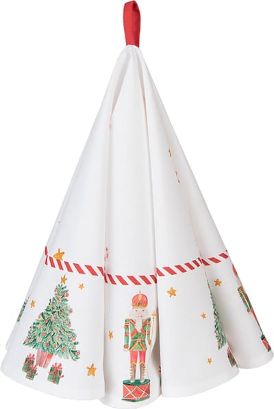Clayre & Eef Theedoek Ø 80 cm Wit Rood Katoen Rond Notenkrakers Keukenhanddoek