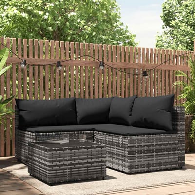 vidaXL - 4-delige - Loungeset - met - kussens - poly - rattan - grijs