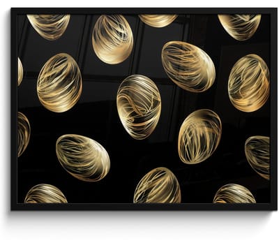 Poster in lijst - Fotolijst 70x50 cm - Posters - Eieren - Goud - Patroon - Posterlijst zwart - Decoratie - Wanddecoratie woonkamer - Muurdecoratie slaapkamer