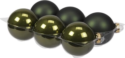6x stuks kerstversiering kerstballen donker olijfgroen (pine) van glas - 8 cm - mat/glans - Kerstboomversiering