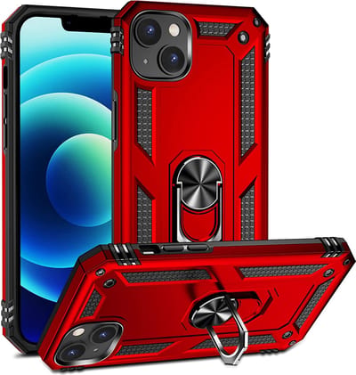 Anti-Shock Hybrid Ring Armor Hoesje Geschikt voor: iPhone 14 - rood