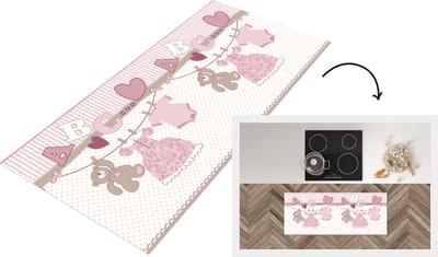 Keukenloper - Loper keuken - Baby kleren - Meisje - Knuffelbeer - Waslijn - Design - 120x50 cm - Keukenloper vinyl