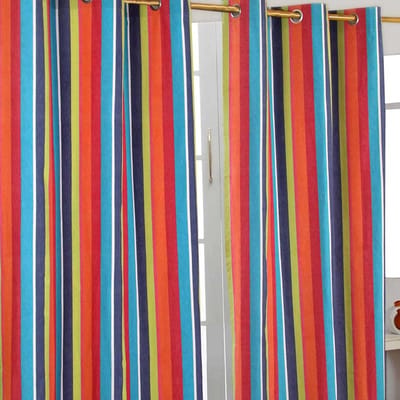 Homescapes gordijnen met oogjes multi-strepen set van 2 100% katoen, 137 x 117 cm