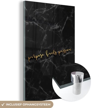 MuchoWow® Glasschilderij 40x60 cm - Schilderij acrylglas - Quotes - Motivatie - Goud - Marmer - Foto op glas - Schilderijen