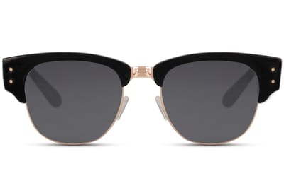 6541 Clubmaster Zonnebril |'browline'-stijl | Hipster & Vintage Zonnebril | Retro & Classic Bril | Festival Bril | Carnavalsbril | Zonnebril Dames & Heren | Zwart spiegelend lens |Mat Zwart Montuur| Trendy Party & Outdoor Bril + brillen sleeve & doek