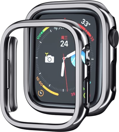 By Qubix - Hard case 45mm (open front) - Zwart (glans) - Geschikt voor Apple Watch 45mm hoesje - screenprotector - Bescherming iWatch - Bescherm hoesje