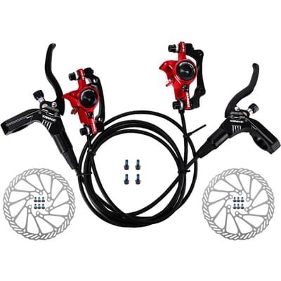 Fiets hydraulische schijfremmen voor achter remklauwen set voor MTB mountainbike links rechts remhendel Front right & Rear left & 160mm rotor rood