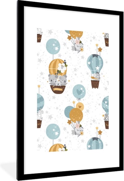Fotolijst incl. Poster - Patroon - Ballon - Dieren - 60x90 cm - Posterlijst