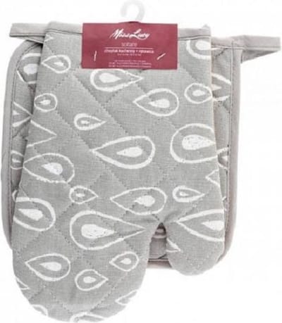 Miss Lucy Soltare set van 2 ovenwanten - Ovenhandschoenen - Pan lap - Keuken textiel - Keukenhandschoen - Grijs/Zalm