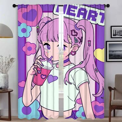 Anime Meisje Huis Interieur Gordijnen voor Camera Shades Woonkamer Gordijn Scheidingswand Tule voor Slaapkamer Halloween Decoratie Jaloezieën W50xH70cmx2pcs-CL