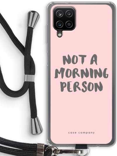 Case Company® - Hoesje met koord geschikt voor Samsung Galaxy A12 hoesje met Koord - Morning person - Telefoonhoesje met Zwart Koord - Bescherming aan alle Kanten en Over de Schermrand