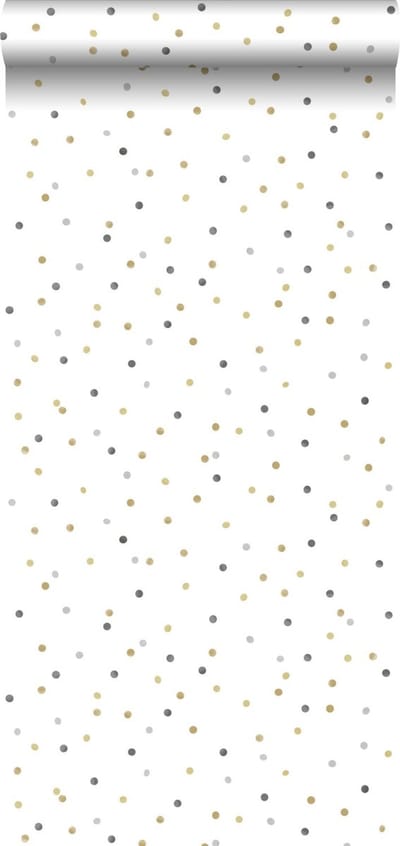 ESTAhome behang stippen goud, lichtgrijs en donkergrijs - 53 cm x 10.05 m - 139050