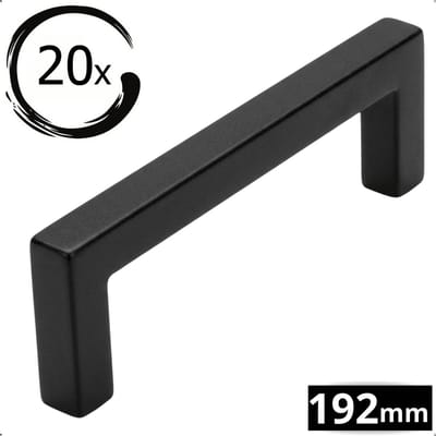 By MJM - Handgrepen Dallas 192mm Zwart Set 20 Stuks - Greepjes - Handgreep - Handgrepen keukenkastjes - Handvatten - Meubelgreep Zwart - Handgrepen voor deurtjes - LxBxH 205/12/35 mm