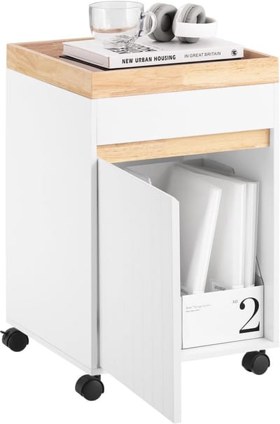 Rollende Opberger - Bureau Trolley - Kantoor Organiseren - Met Vergrendelbare Wielen - 40x63x40 cm - Wit Natuur