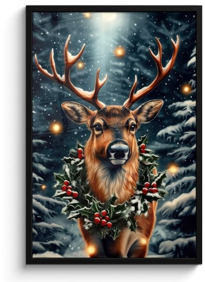 Poster in lijst - Fotolijst 60x90 cm - Posters - Kerst - Magie - Bos - Kleurrijk - Posterlijst zwart - Decoratie - Wanddecoratie woonkamer - Muurdecoratie slaapkamer - Kerstversiering - Kerstdecoratie voor binnen - Kerstmis