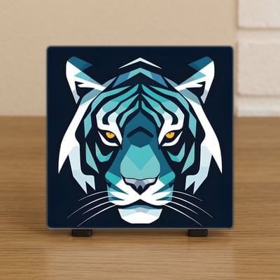 Wenstegeltje Tijger Blauw – Keramiek 10,5x10,5 cm – Moderne Jungle Wanddecoratie – Spreuktegel – Stijlvolle Woondecoratie – Trendy nu– Hip trendy tegeltje – Cadeau – Zomaar – Deco