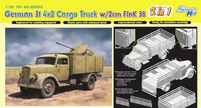 Dragon Modelbouwpakket Auto - 6828 Opel Blitz - Duitse 3t 4x2 Cargo Truck w/2cm FlaK 38 - 2 Bouwopties Plastic - 1:35 - Modelbouw
