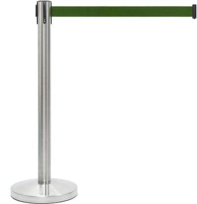 GJ Floors - Afzetpaal met trekband | Geborsteld Chroom - Dennengroen - Hoogte: 92 cm - Lengte: 200 cm - Steel diameter: 5,1 cm