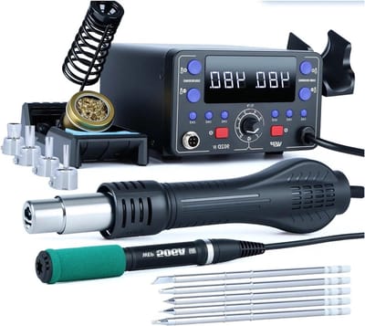 Soldeerstation Hetelucht - Rework Station Kit - Reparatie Elektronische Componenten - Hoge Temperatuur Controle - 775W - Zwart