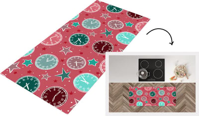 Keukenloper - Loper keuken - Klok - Roze - Patronen - Sterren - 120x50 cm - Keukenloper vinyl