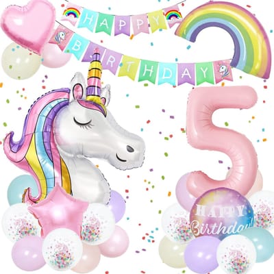 Dailygoods- Verjaardagsdecoratieset - Eenhoorn Ballonnen - Folieballonset - Happy Birthday Banner - Regenboog/Wolk Ballonnen - Pastelballonnen met Helium - Feestdecoratie