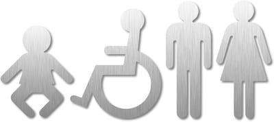 WC Deurplaatjes - Toiletbordjes - Duidelijke Bewegwijzering - Zelfklevend Geborsteld RVS - 120 mm - Zilver