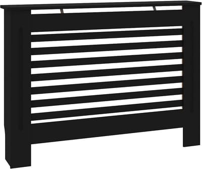 Radiatorombouw Zwart 112x19x81 cm MDF met Horizontale Latten voor Decoratie en Extra Opbergruimte
